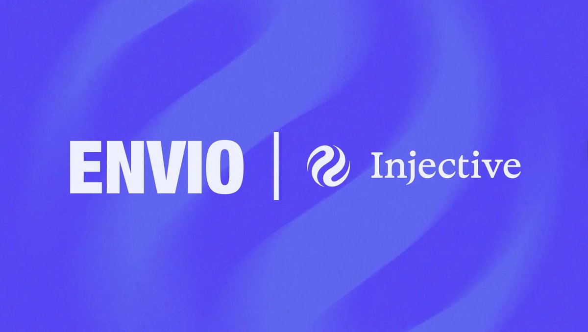 Envio and Injective co-branded banner with both logos on a purple background