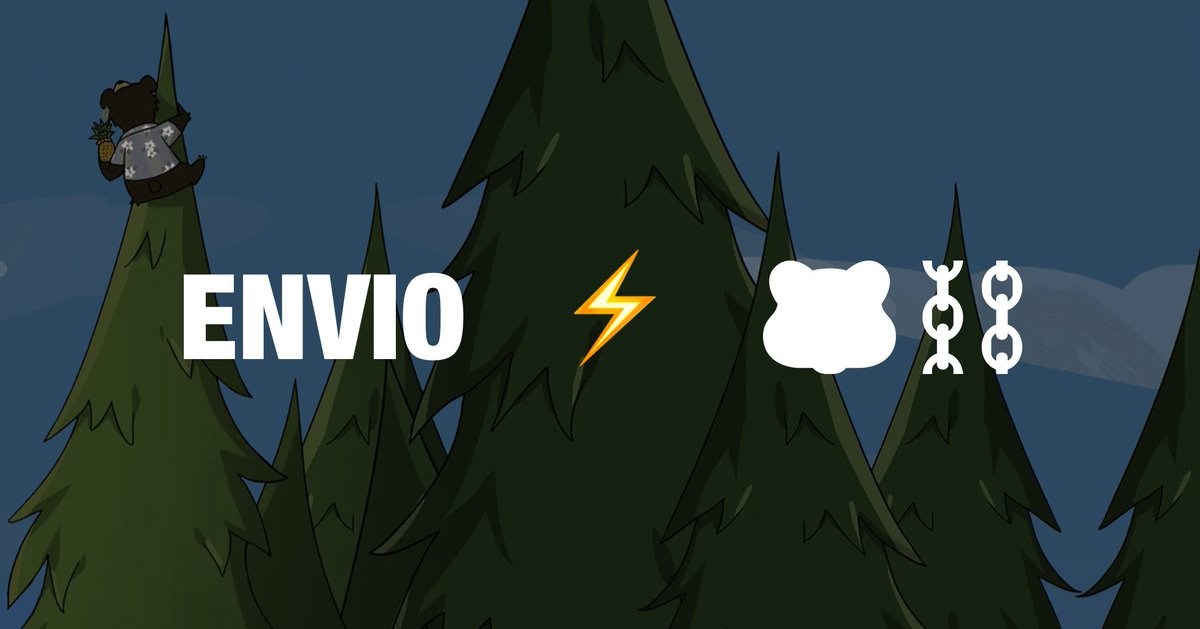 Envio and Berachain co-branded banner with the Berachain bear mascot perched in a pine forest